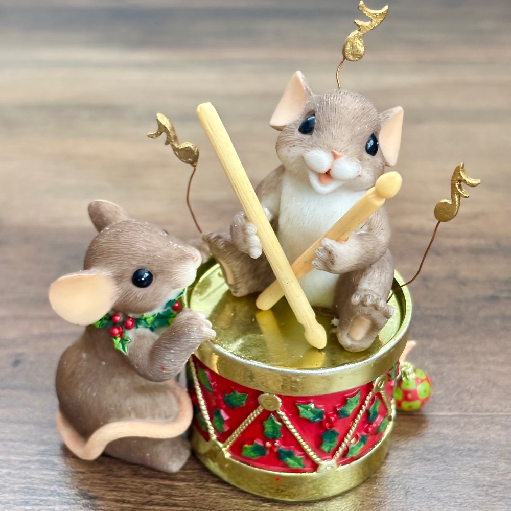CHARMING TAILS Fitz & Floyd ENJOY THE HOLIDAY BEAT Mice Drums Figurine 87/170